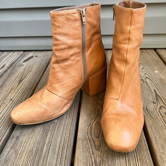 Free People Ruby Platform Leather Ankle Boots Caramel EU Sz 41 US 10.5 - Picture 1 of 13